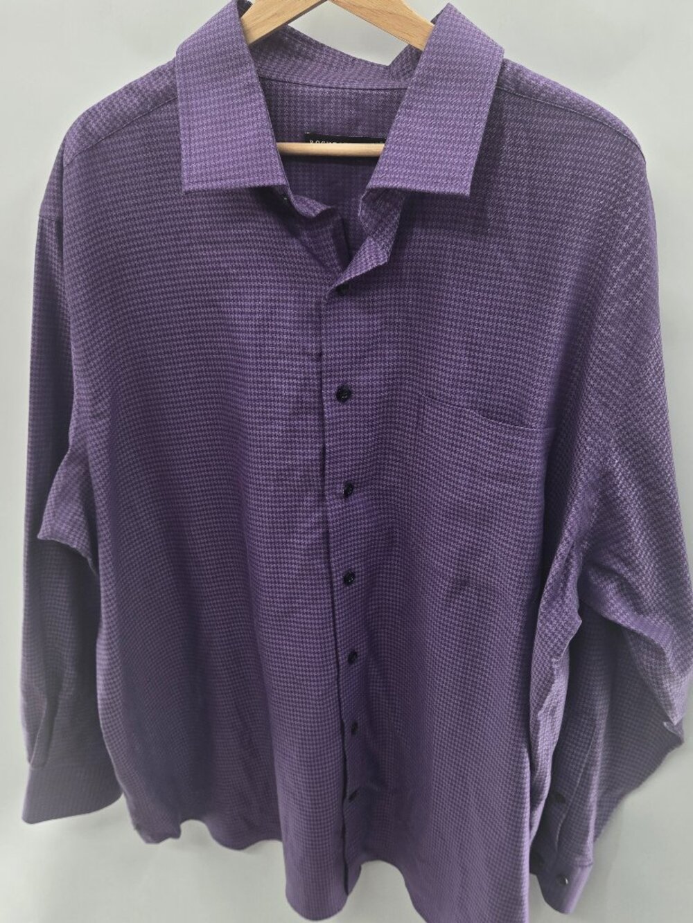 Rochester Men's Purple Houndstooth Non-Iron Cotton Button Up Shirt 18 34/35